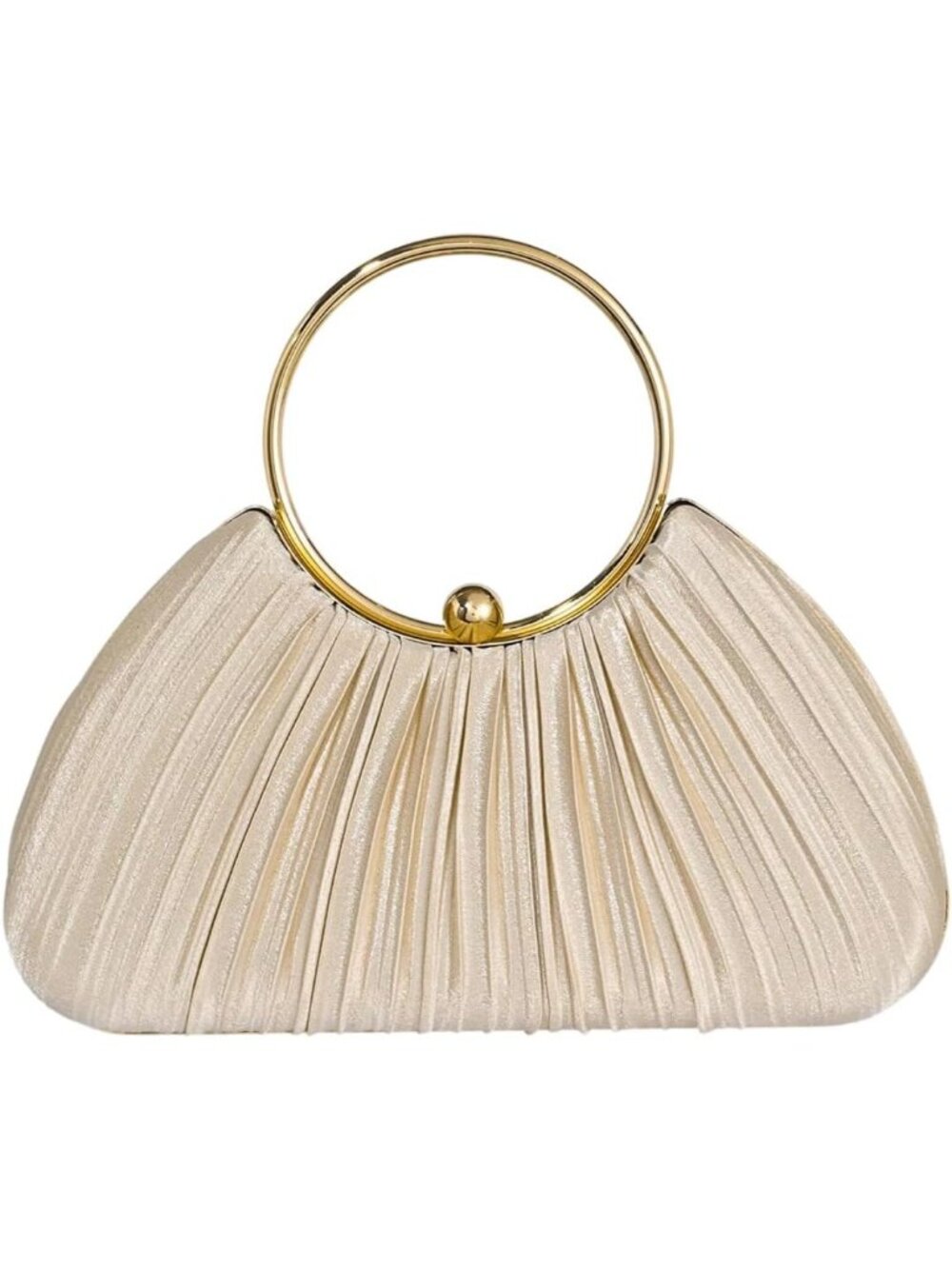 Women's Solid Beige Oval SeaShell Clutch Pull On Purse Soft Casual Evening Bag